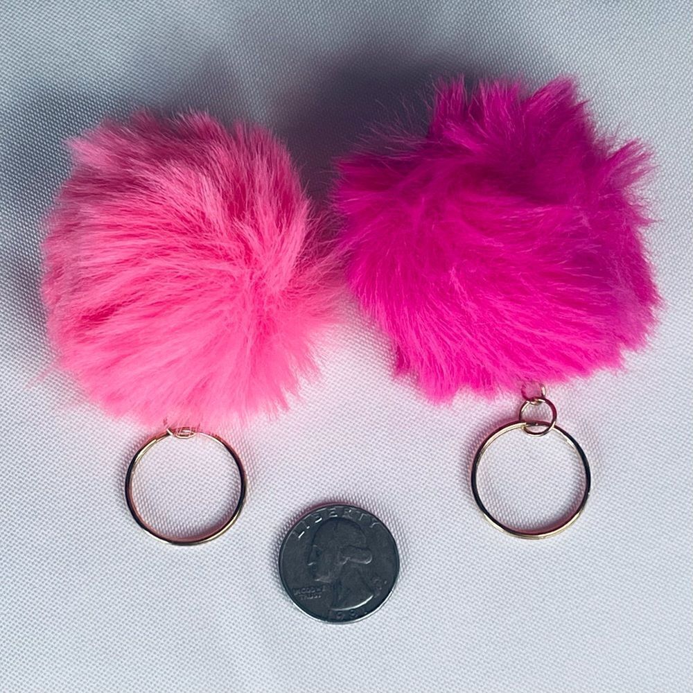 Pink & Hot Pink Fuzzy Small Pom Keychain Set